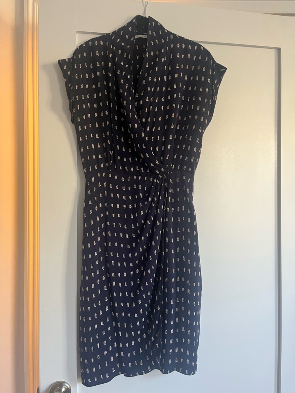 MM.LaFleur Navy Printed Wrap Sheath Dress